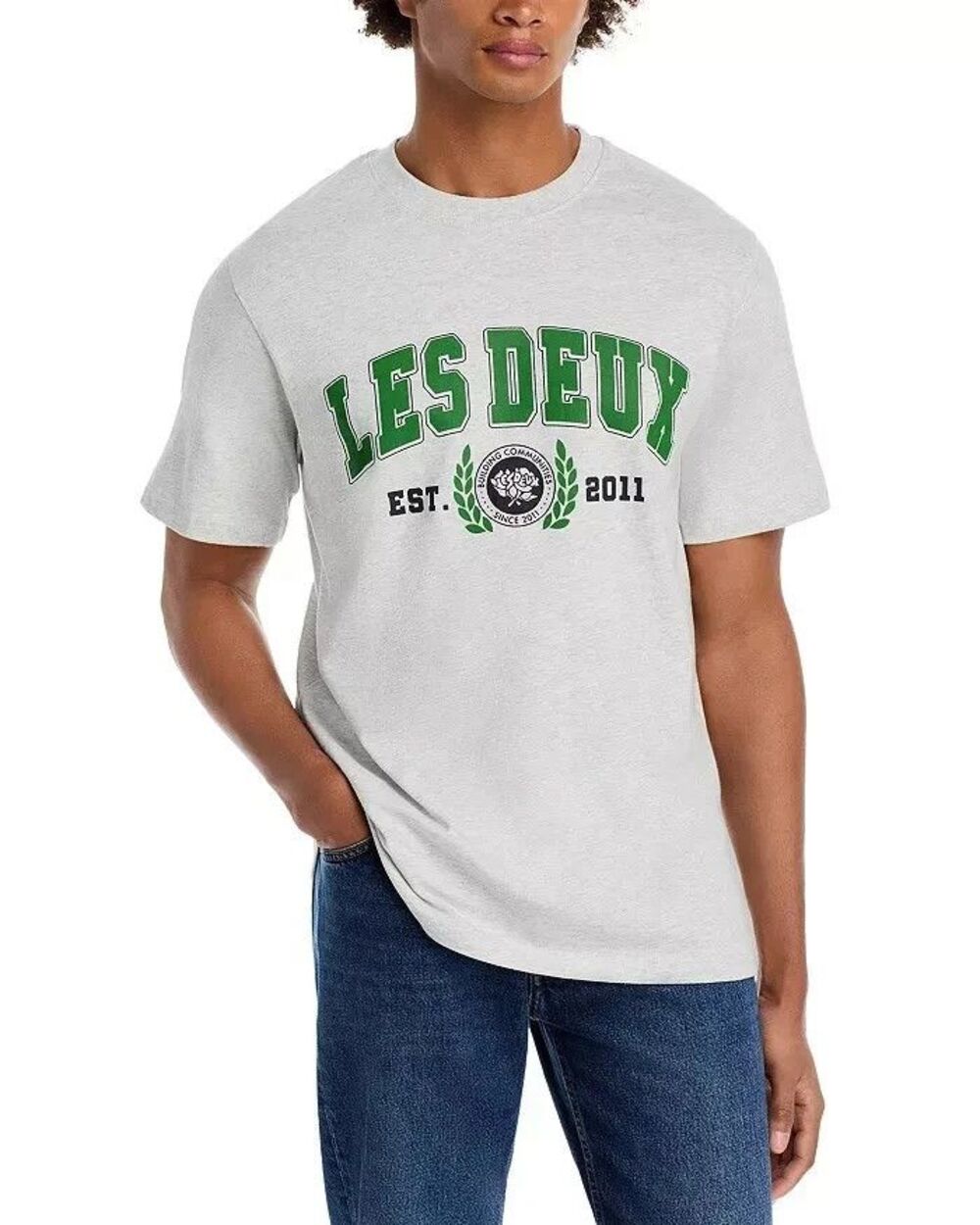 LES DEUX Shirt Mens XL Gray Pullover Crew Graphic University Tee T-Shirt